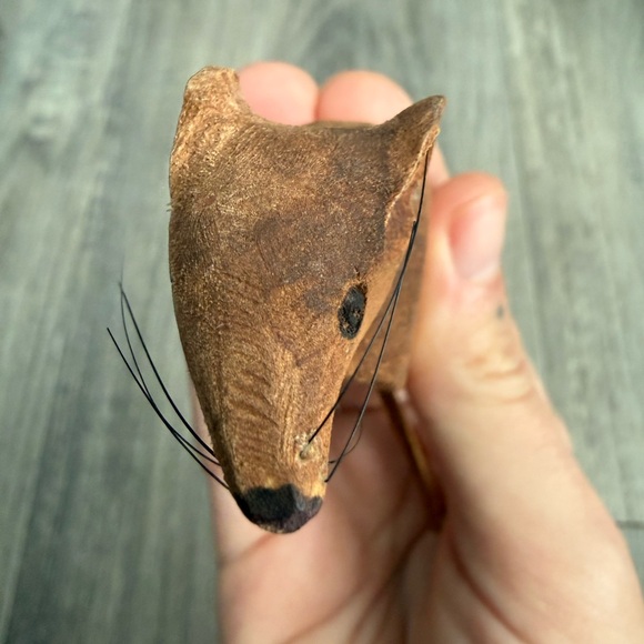 Vintage Brown Wooden Mouse Sculpture - Picture 11 of 16